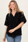 Black Solid Ribbed Collar V-Neck Tunic Top