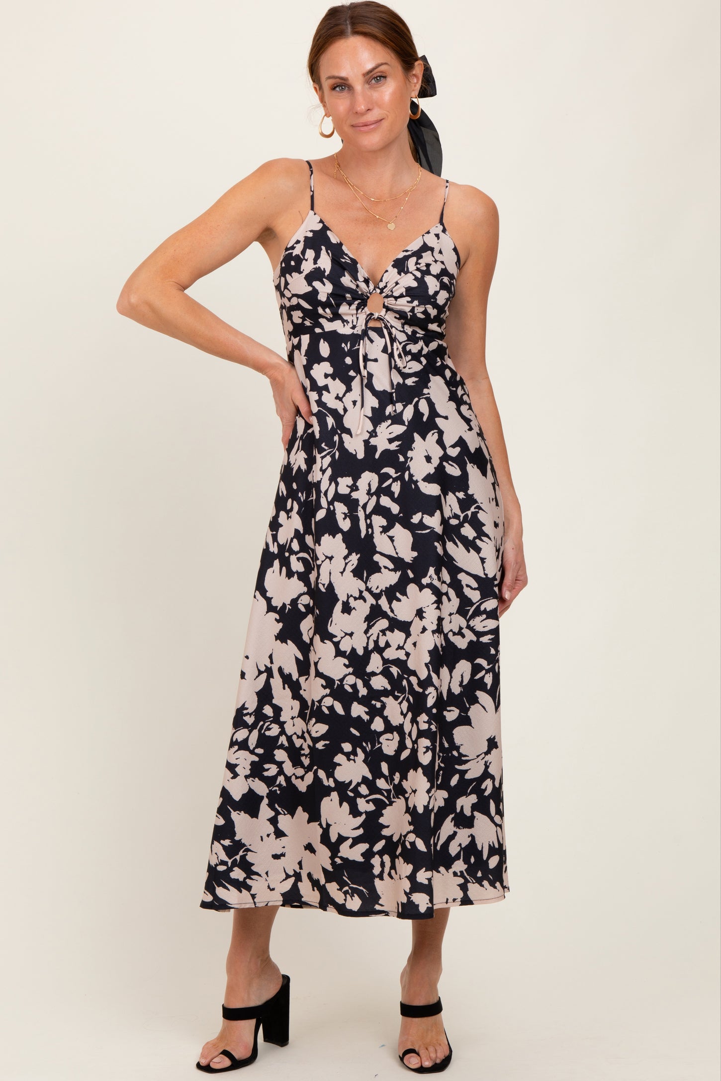 Black Floral Keyhole Detail Maternity Maxi Dress