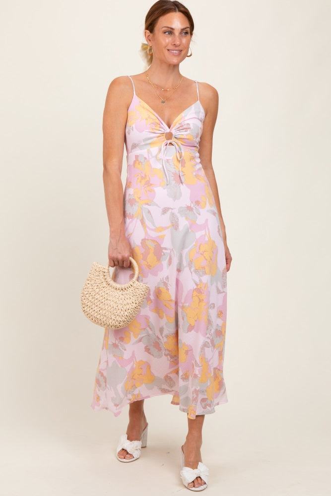Light Pink Floral Keyhole Detail Maxi Dress