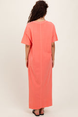 Coral Short Sleeve Knit T-Shirt Maxi Dress
