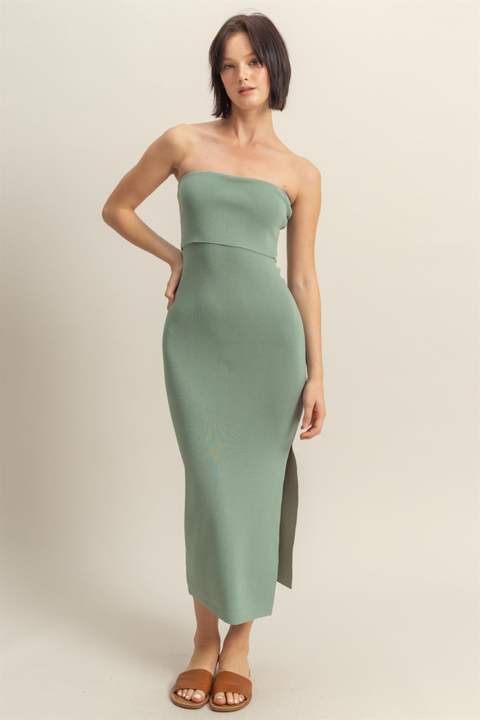 Sage Strapless Fitted Maternity Maxi Dress