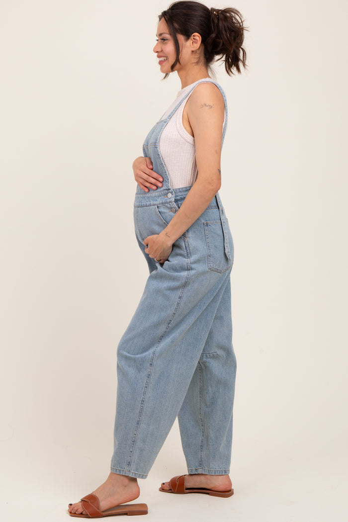 Light Blue Washed Maternity Denim Overalls