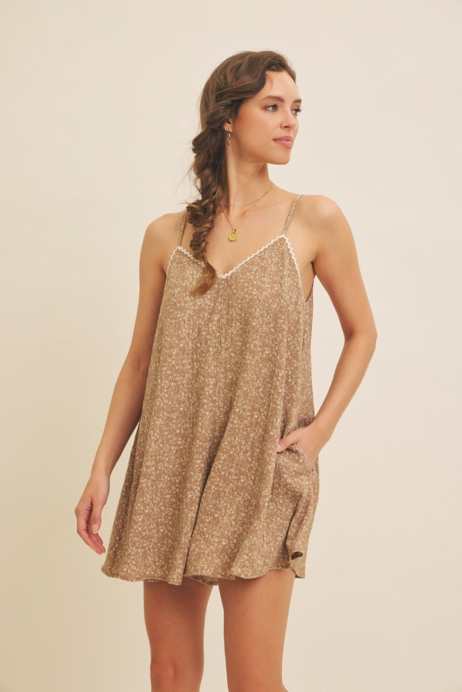 Brown Flowy Jacquard Ditsy Maternity Romper
