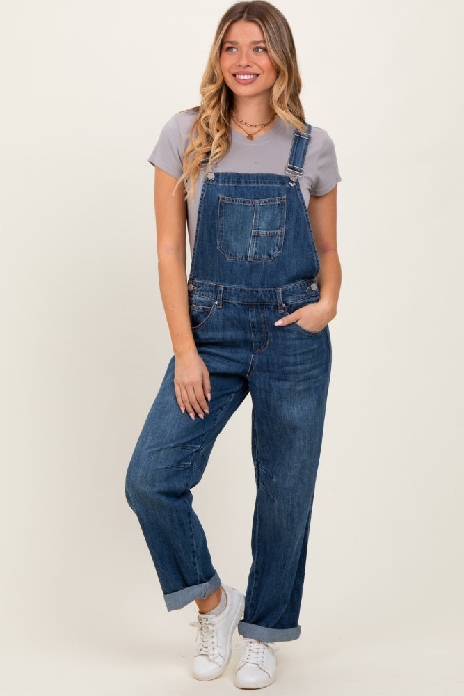 Navy Blue Barrel Leg Rolled Cuff Maternity Overall