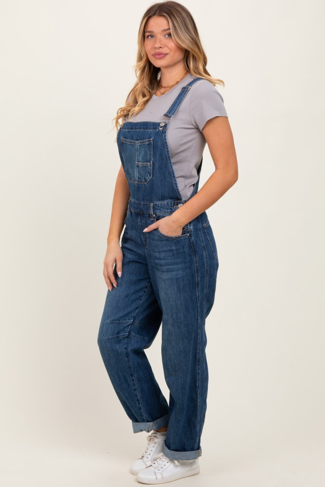 Navy Blue Barrel Leg Rolled Cuff Overall