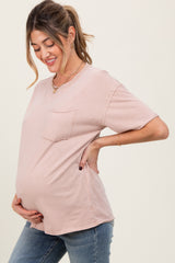 Taupe Short Sleeve Front Pocket Tunic Maternity Top