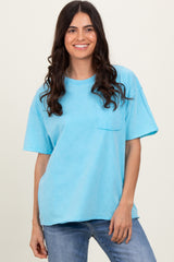 Aqua Short Sleeve Front Pocket Tunic Top