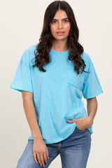 Aqua Short Sleeve Front Pocket Tunic Top