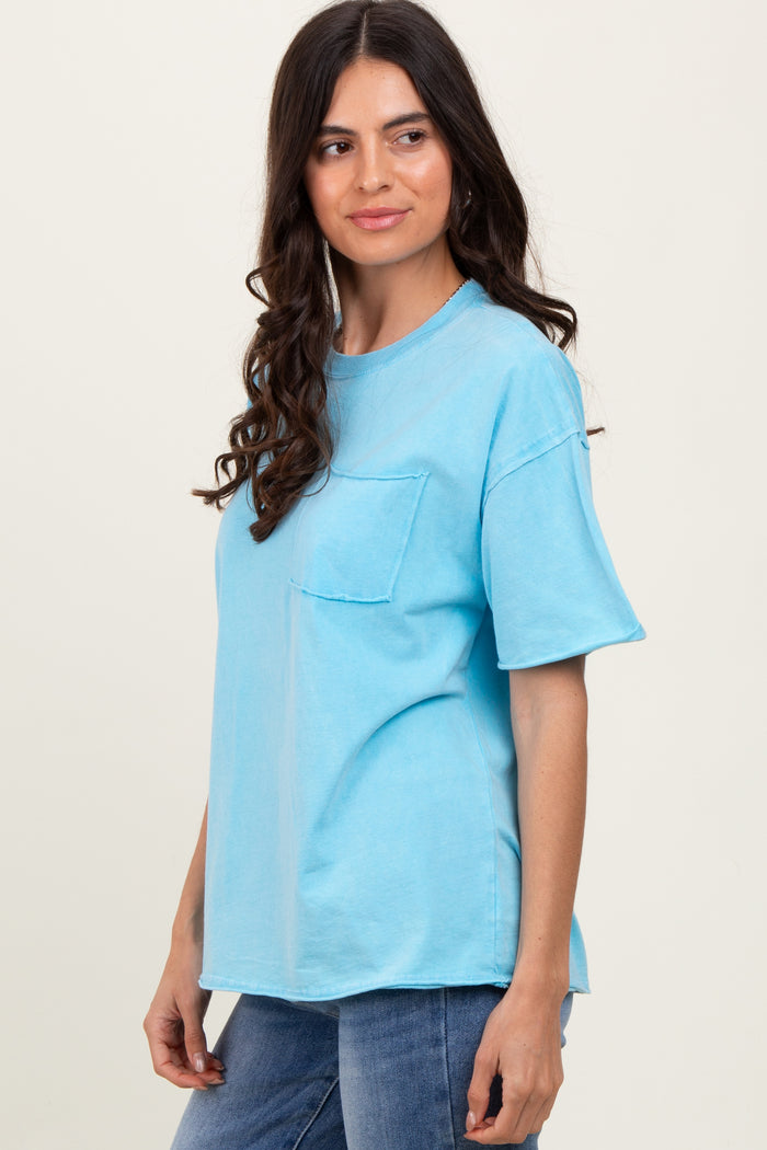 Aqua Short Sleeve Front Pocket Tunic Top