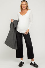 Black Raw Hem Cropped Wide Leg Maternity Jeans