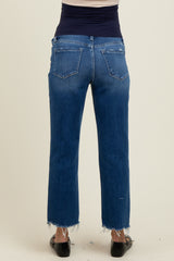 Navy Distressed Open Knee Cropped Straight Leg Maternity Jeans