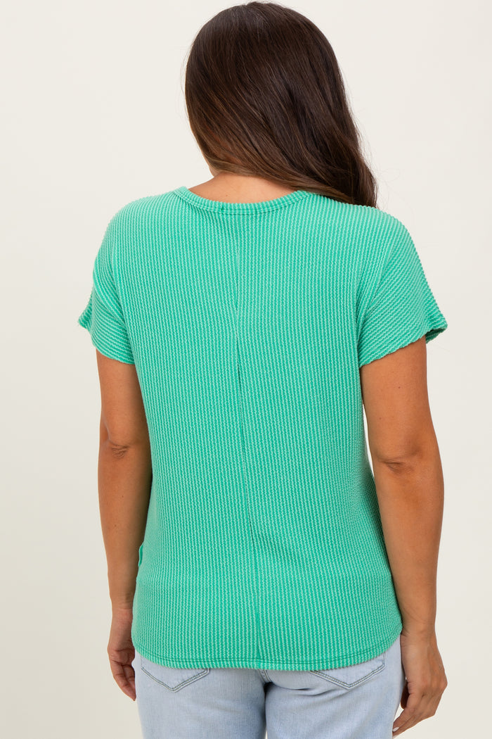 Green Ribbed Notched Neckline Maternity Top