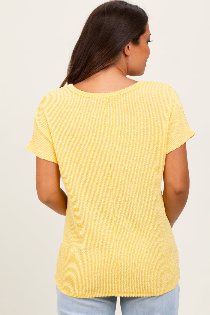 Yellow Ribbed Notched Neckline Maternity Top