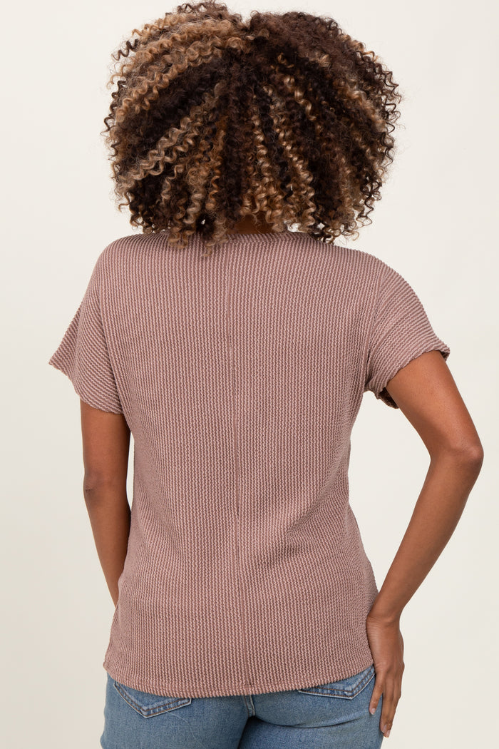 Mocha Ribbed Notched Neckline Maternity Top