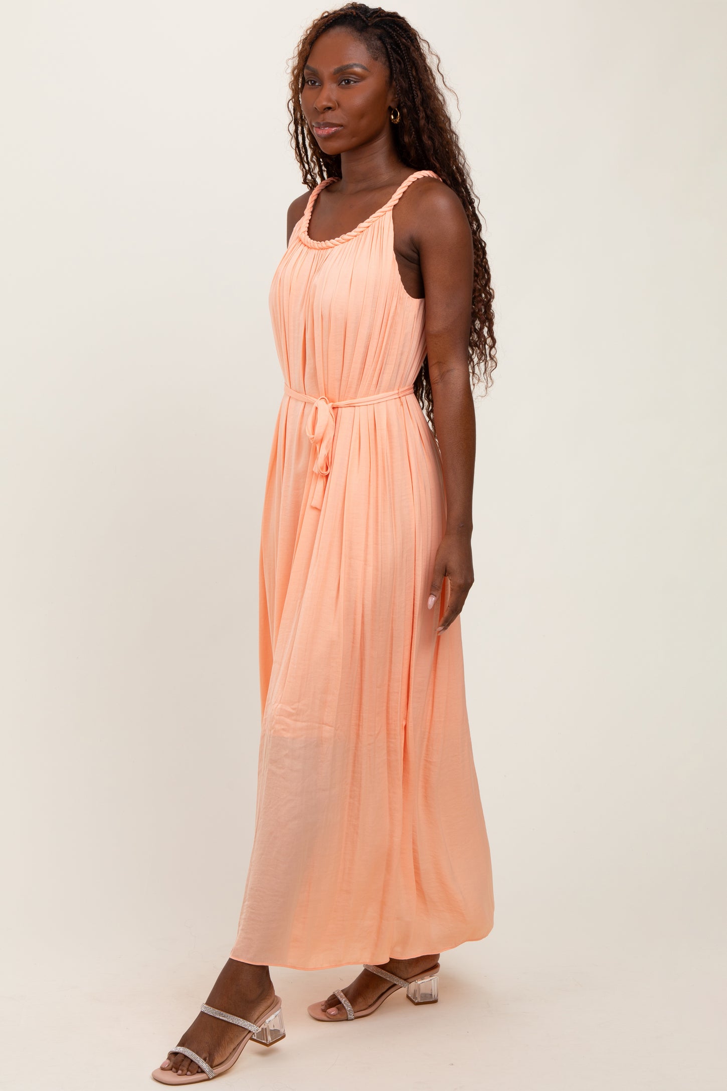 Peach Braided Neckline Maxi Dress