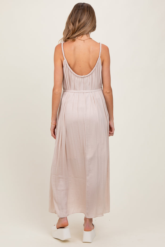 Cream Braided Neckline Maternity Maxi Dress
