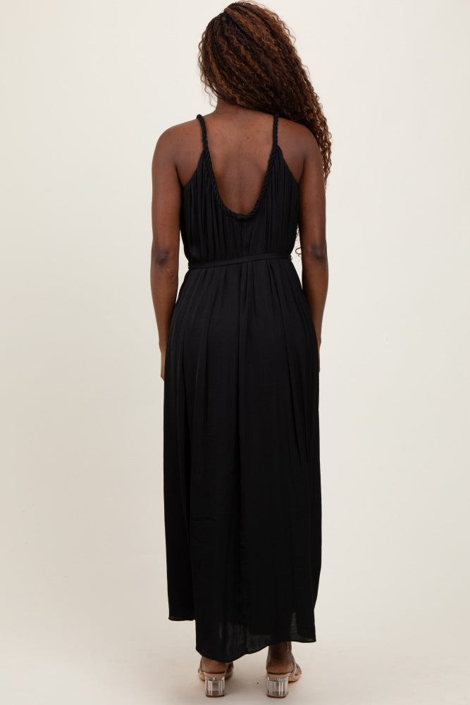 Black Braided Neckline Maxi Dress