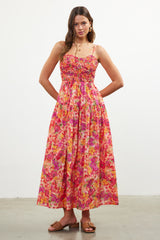 Coral Floral Textured Smocked Maternity Maxi Dress