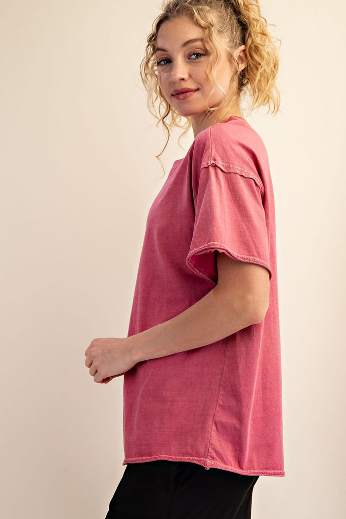 Dark Mauve Boxy Raw Edge Maternity Short Sleeve Tee