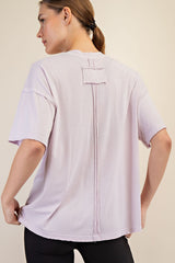 Lavender Boxy Raw Edge Short Sleeve Tee
