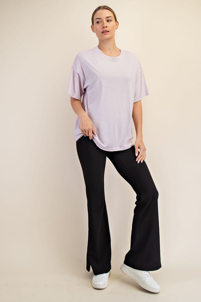 Lavender Boxy Raw Edge Short Sleeve Tee