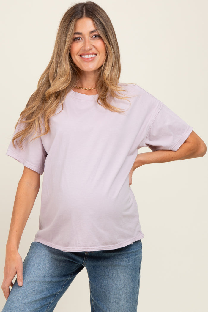 Lavender Boxy Raw Edge Maternity Short Sleeve Tee