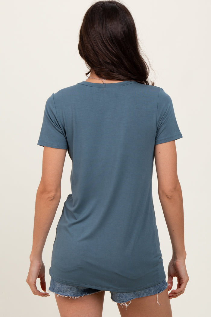 Blue Basic Short Sleeve Top