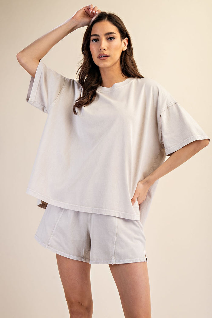 Light Grey Washed Oversized Boxy Tee