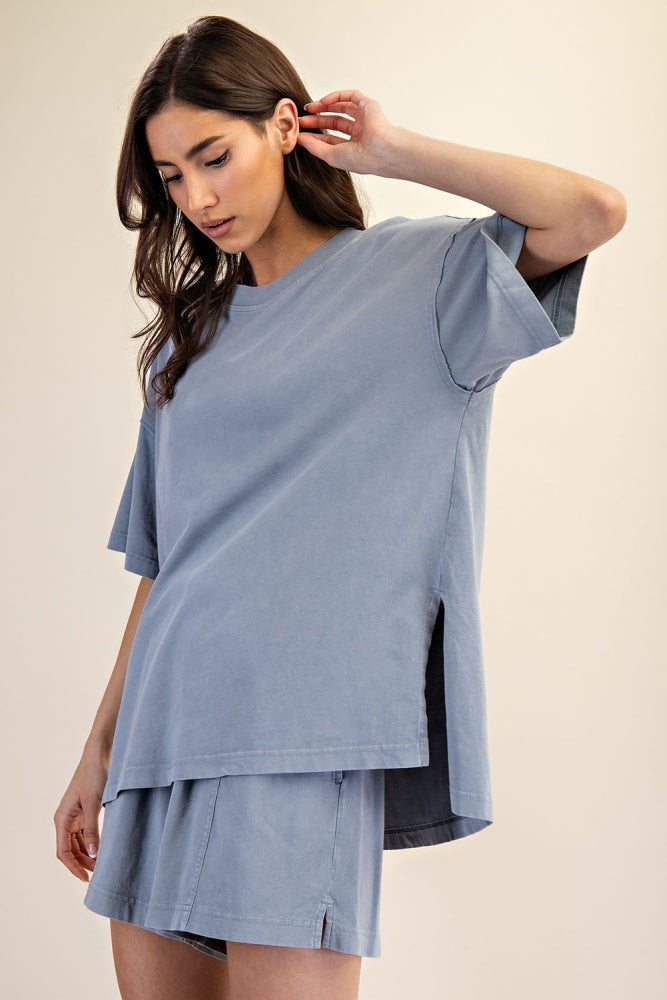 Blue Washed Oversized Boxy Maternity Tee