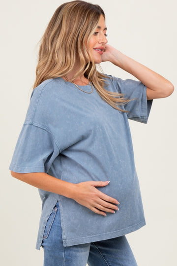 Blue Washed Oversized Boxy Maternity Tee