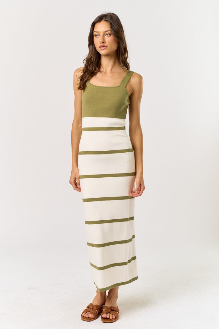 Olive Colorblock Striped Sleeveless Maternity Maxi Dress