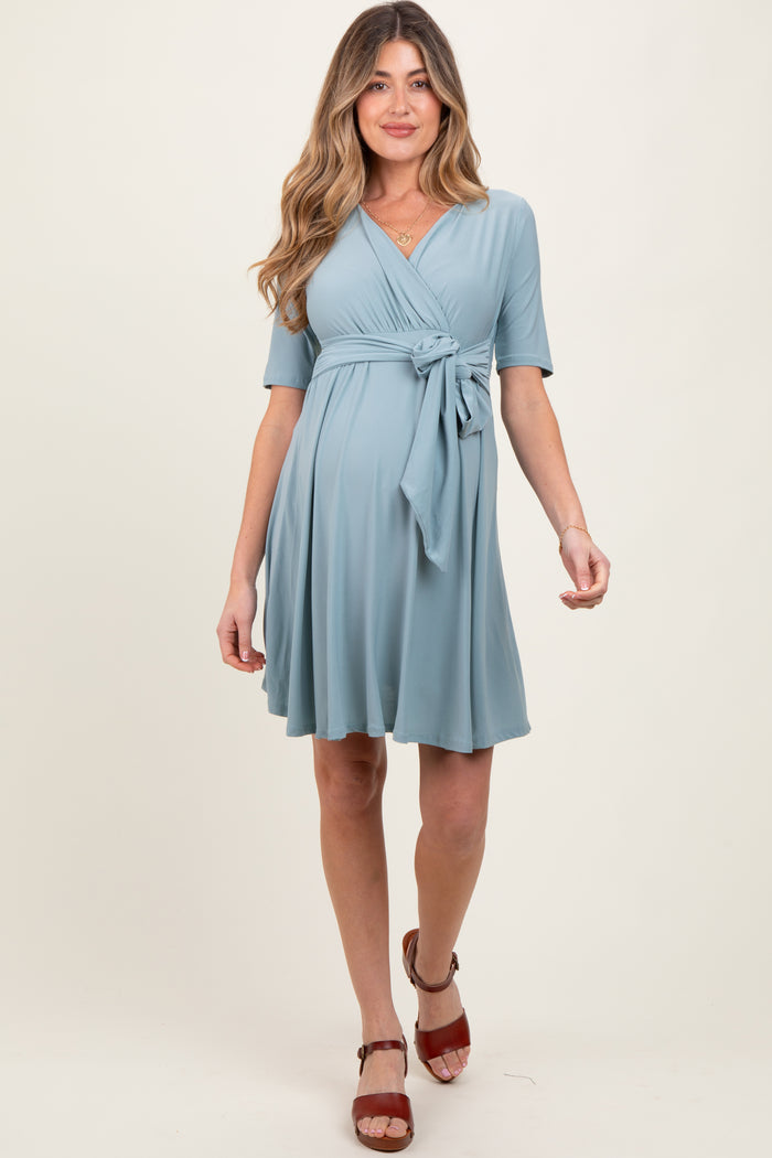 Mint Waist Tie Maternity Nursing Dress
