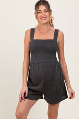 Charcoal Ribbed Smocked Bodice Maternity Romper