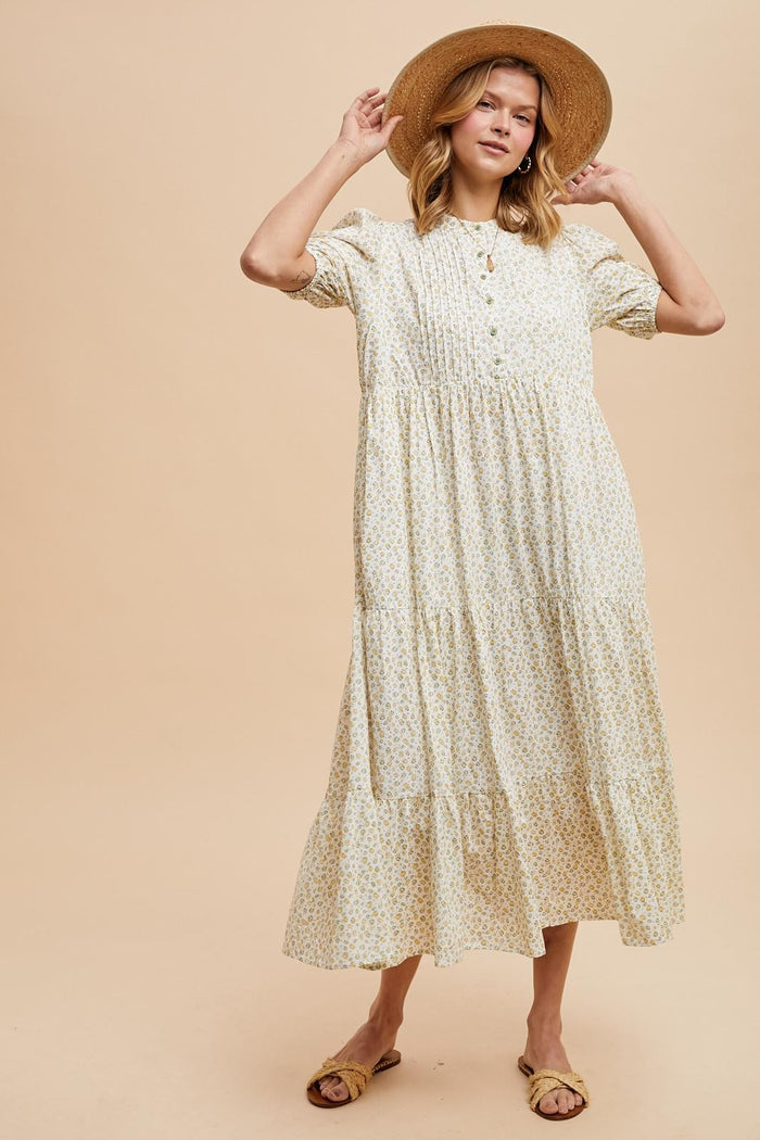 Green Iris Floral Button Maxi Dress