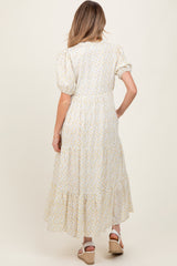Green Iris Floral Button Maternity Maxi Dress