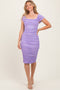 Lavender Mesh Ruched Off Shoulder Fitted Dress