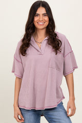 Mauve Ribbed Reverse Stitch Maternity Tunic Top