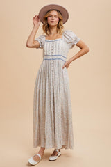 Cream Floral Lace Trim Maxi Dress