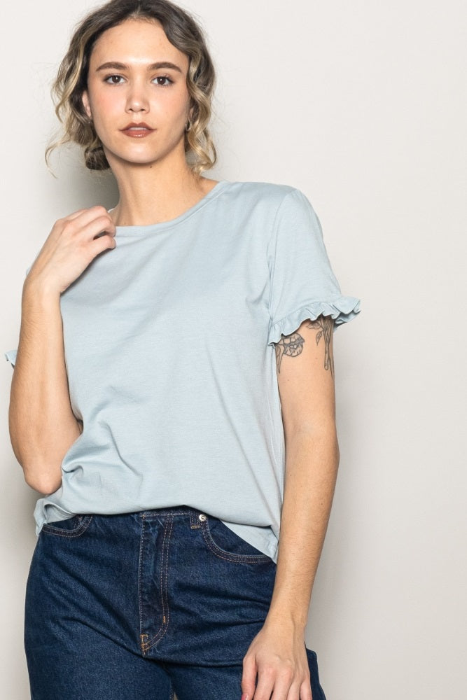 Mint Ruffle Trim Short Sleeve T-Shirt