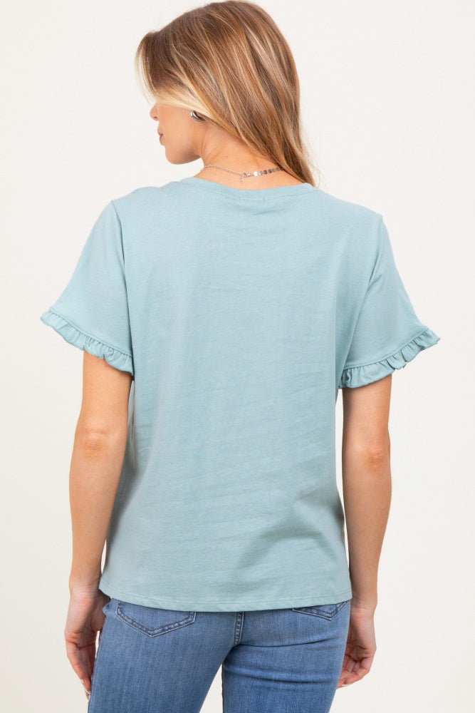 Mint Ruffle Trim Short Sleeve Maternity T-Shirt