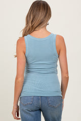 Light Blue Sleeveless Ribbed Maternity Top