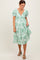 Green Floral Woven Short Sleeve Mini Dress