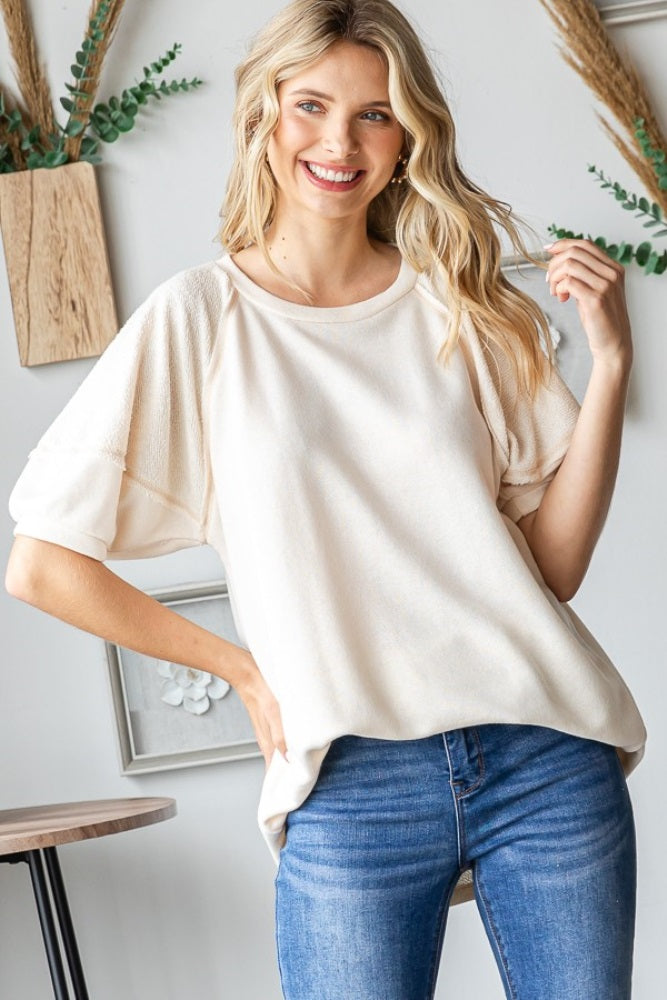 Cream Terry Contrast Maternity Short Sleeve Top