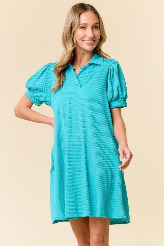 Turquoise Textured Maternity Polo Dress