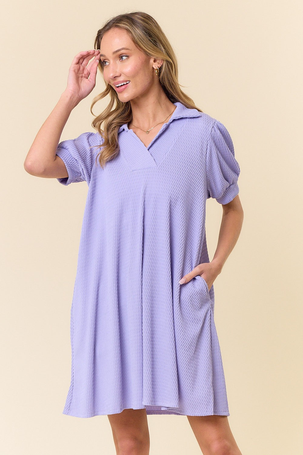 Lavender Textured Maternity Polo Dress
