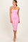 Light Pink Button Detail Thin Strap Fitted Midi Dress