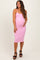 Light Pink Button Detail Thin Strap Fitted Maternity Midi Dress
