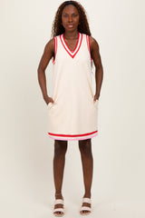 Cream Sleeveless Border Detail V-Neck Mini Dress