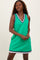 Green Sleeveless Border Detail V-Neck Mini Dress