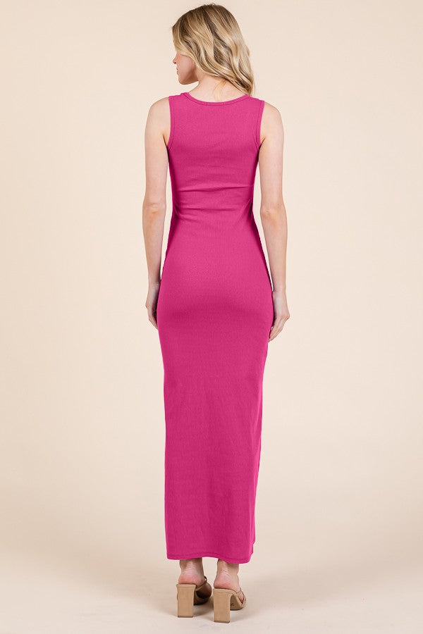 Fuchsia Ribbed Basic Maxi Dress